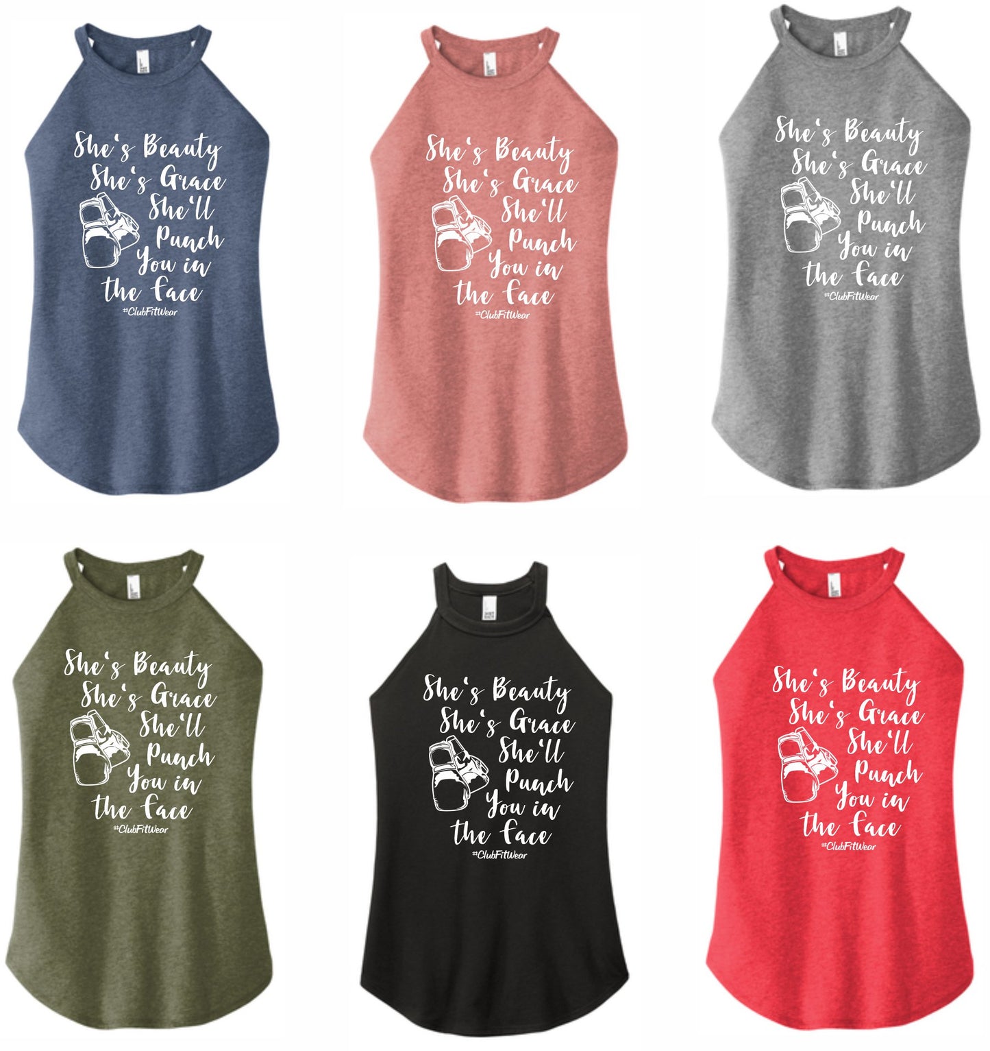 She's Beauty She's Grace She'll Punch You in the Face - High Neck Rocker Tank