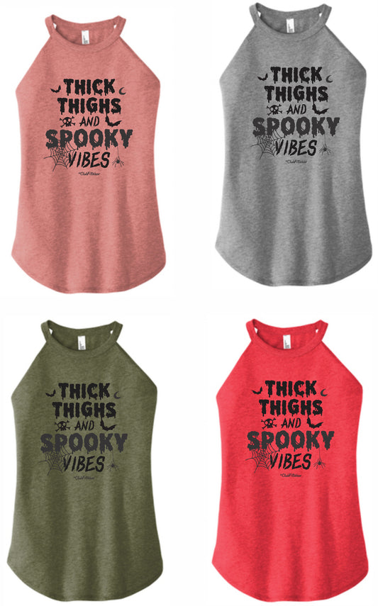 Thick Thighs and Spooky Vibes - High Neck Rocker Tank