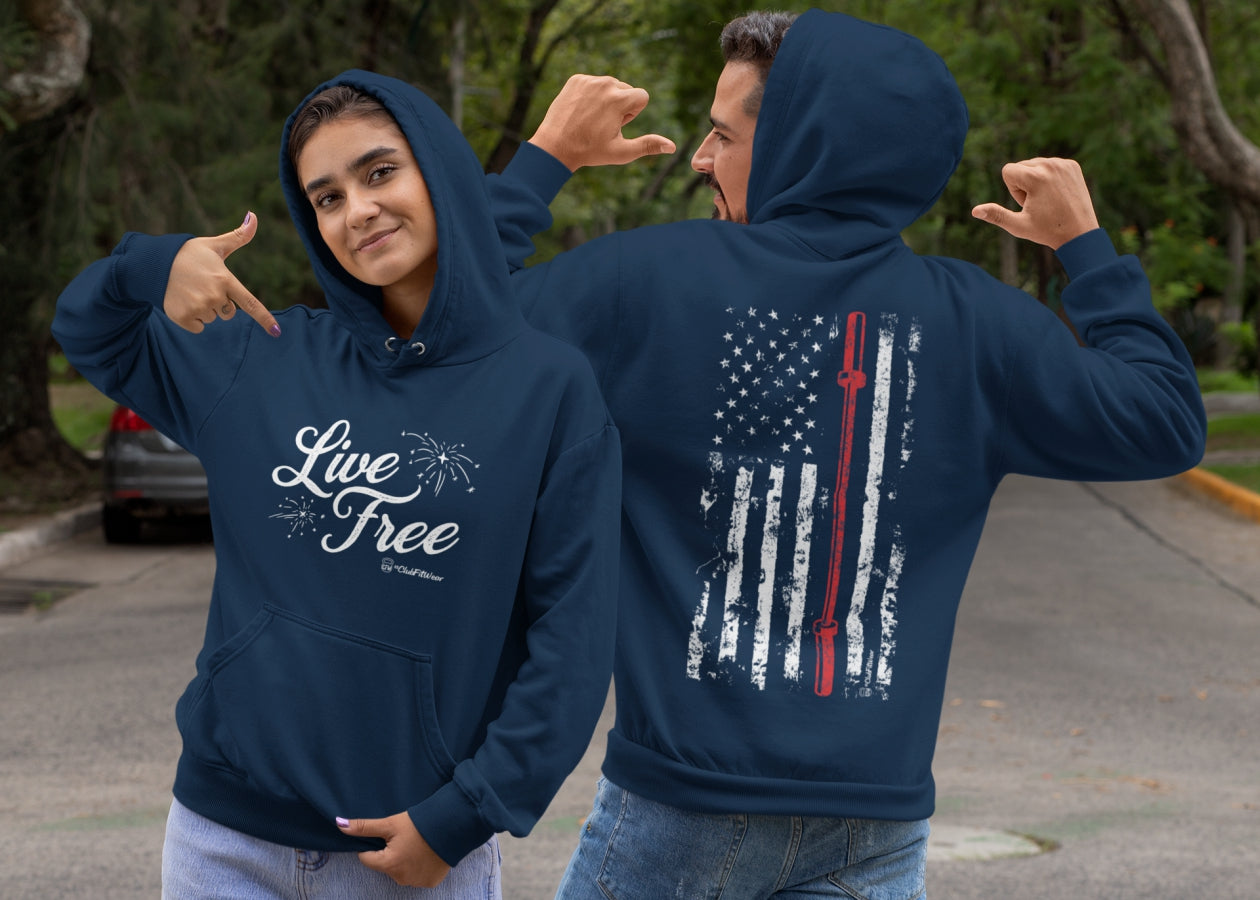 Live Free Barbell Flag Hoodie