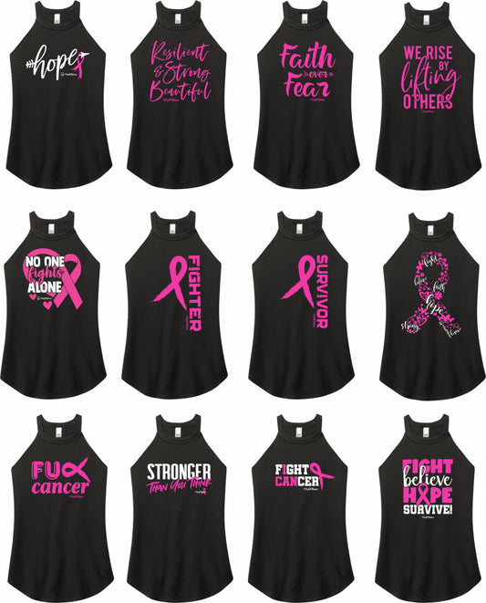 Breast Cancer Awareness All Black Rocker Tanks