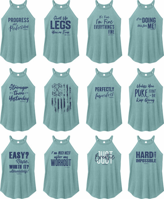 Top Designs on Rocker Tanks (New Color) Eucalyptus Blue