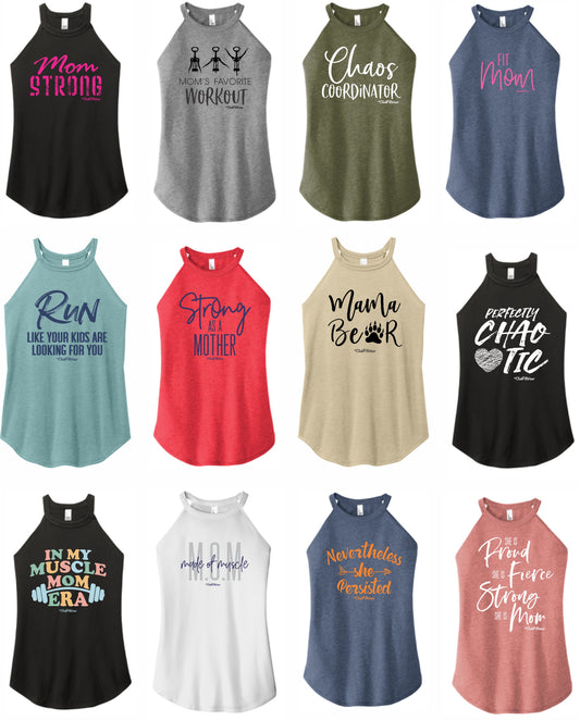 Mom Strong 3 - High Neck Rocker Tank