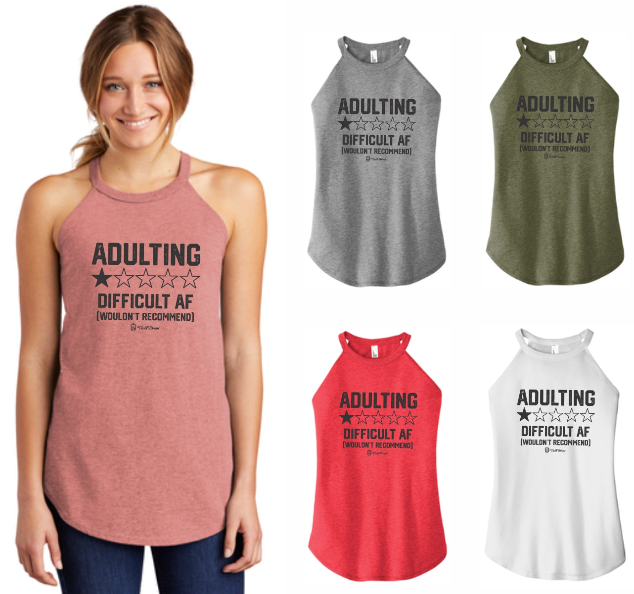 Adulting Difficult AF Wouldn't Recommend - High Neck Rocker Tank