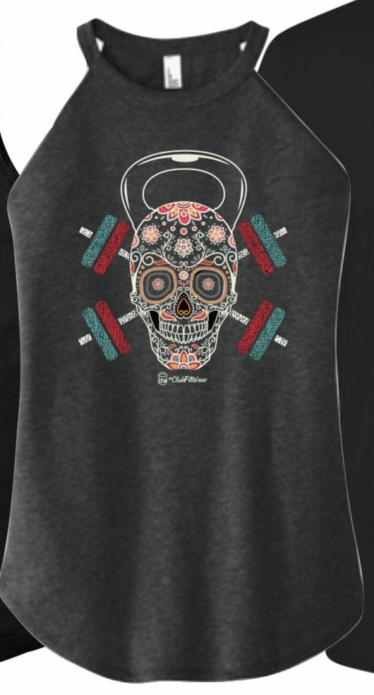 KB Sugar Skull (Digital Print) - High Neck Rocker Tank