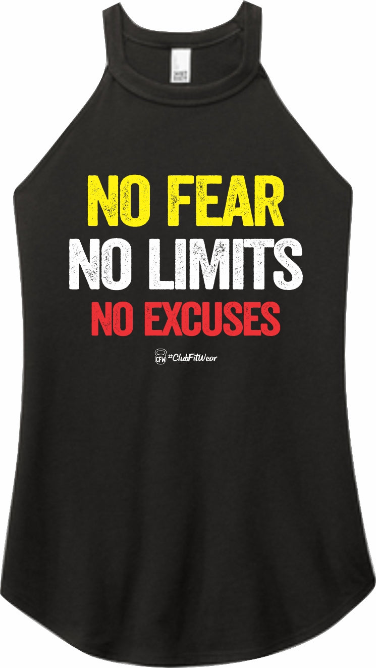 No Fear No Limits No Excuses - High Neck Rocker Tank