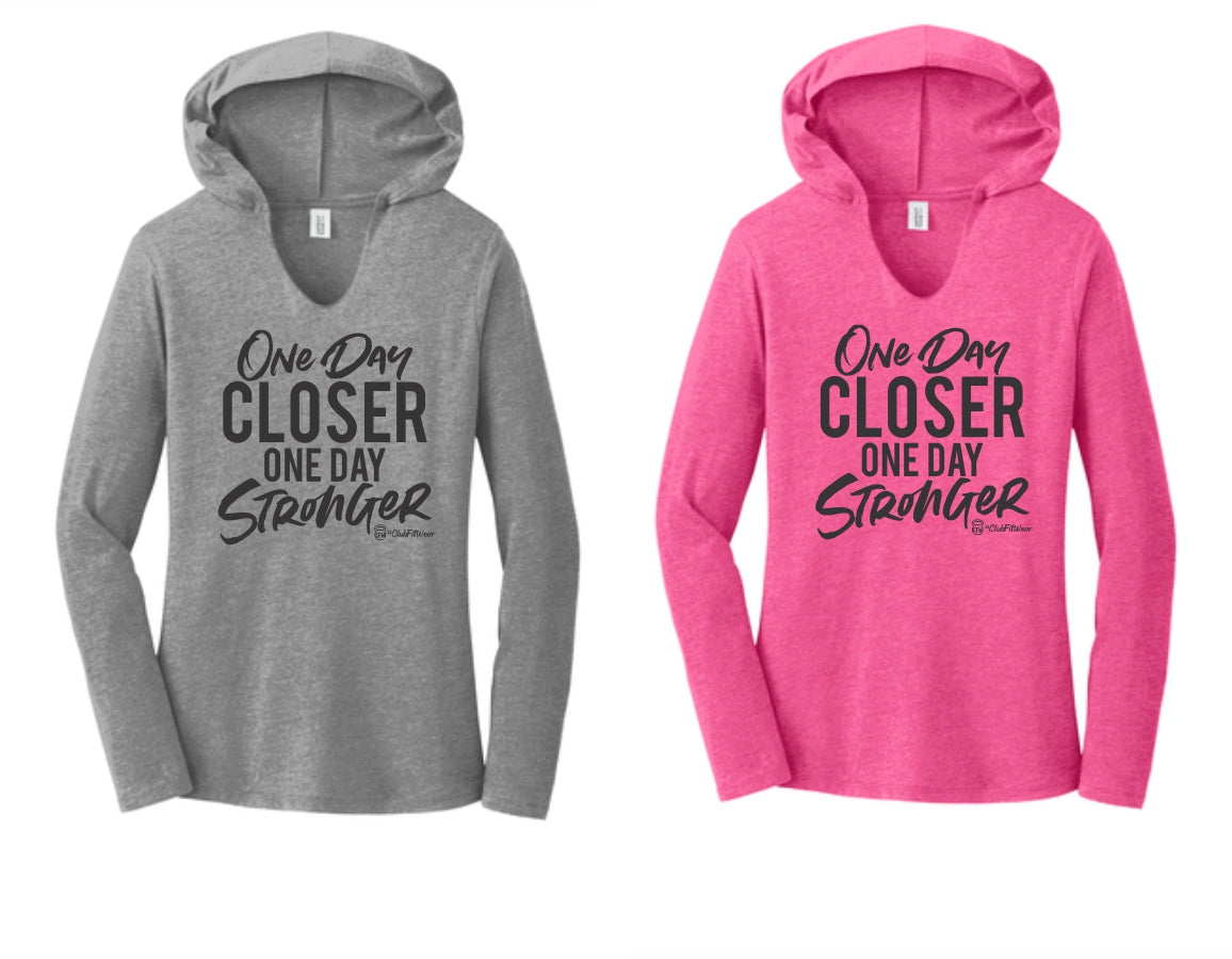 One Day Closer One Day Stronger - Women's V-Neck Hooded Pullover