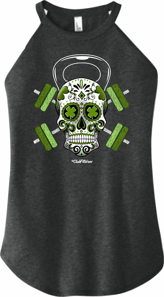 Shamrock Kettlebell Sugar Skull - High Neck Rocker Tank